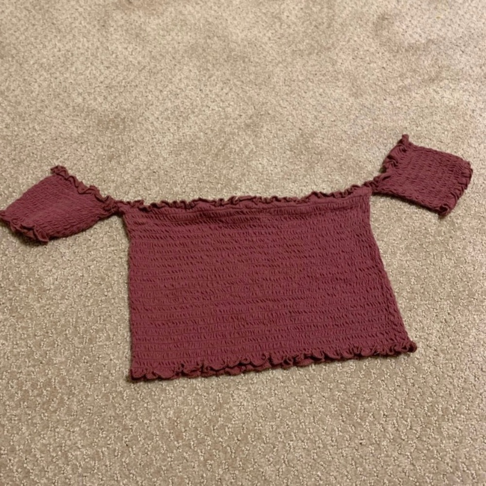 Smocked off-the-shoulder crop top